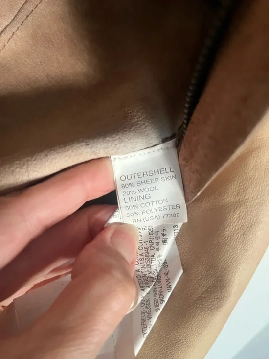 Zara Beige Soft Leather Moto Jacket w/Brown Ribbed Sleeves - Size M (runs small) - Picture 5 of 6